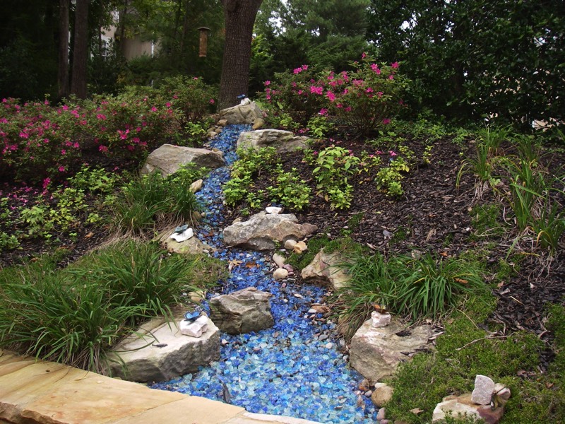 fake faux stream creek recycled glass